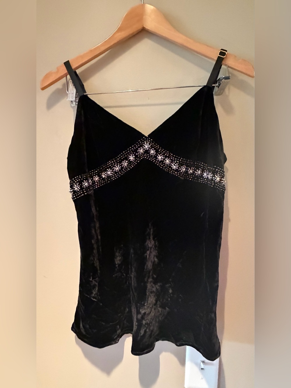 Express Black Velvet Beaded Cami Large